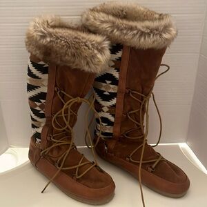 Fabric Furry Ties Snow Boots